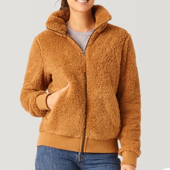 Free Country Sierra Butter Pile Faux Fur Sherpa Full-Zip Jacket Carmel Sz Small - Picture 2 of 15